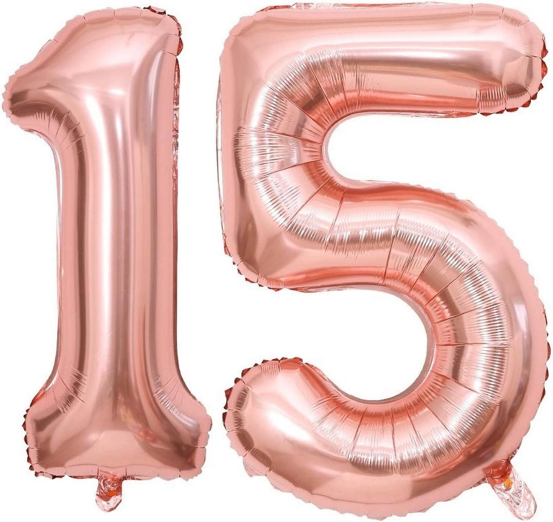 40 Inch Rose Gold 15 Number Balloons Giant 15 or 51 Balloons Rose Gold Birthday 15 Balloons 15th Birthday Anniversary Party Decorations Supplies