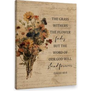 PHAMTE Christian Vintage Floral Wall Art Decor Canvas 11x14, Bible Verse Scripture Pictures Decorations, Religious Retro Flower Bouquet Framed Prints Artwork for Bedroom Living Room Church Decor