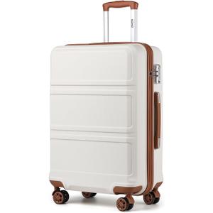Kono 24 Inch Luggage Suitcase with Spinner Wheels TSA Lock Lightweight PC+ABS Hardside Medium Checked Luggage Durable Rolling Suitcase Cream White