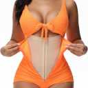SHAPSHE Women's Tummy Control Swimsuit One Piece Slimming Bathing Suit Cutout Tie Knot Front Bikini Push Up Swimwear (Large, Orange)