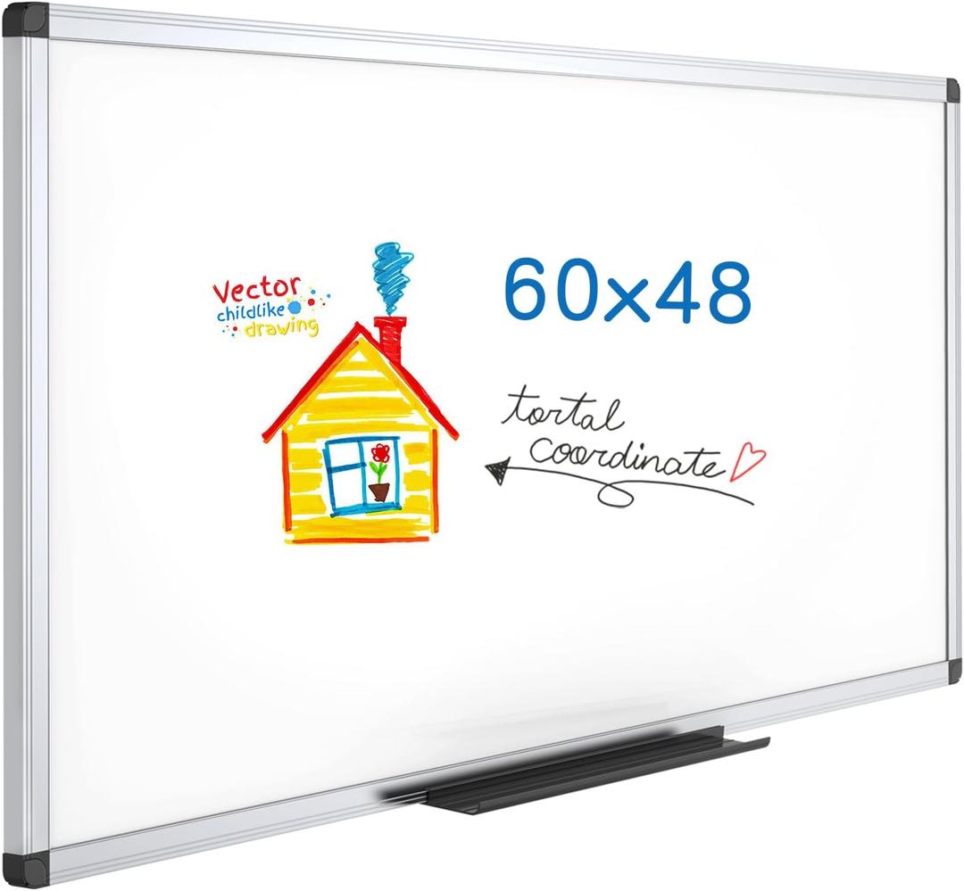 VIZ-PRO Dry Erase Board/Magnetic Whiteboard, 60 x 48 Inches, Large Wall Mounted Board for School Office and Home 5' x 4'