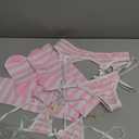 ABAFIP Women Cute Kawaii Anime Lingerie set Halter Strap Micro Bra Tiny Panty Garter Belt Striped Stockings 4Pcs Underwear Pink, One Size