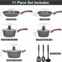 M MELENTA Granite Pots and Pans Set Non Stick, 11 Piece Die-Cast Induction Cookware Set, Nonstick Kitchen Cooking Set w/Frying Pans & Saucepans, PFOA Free