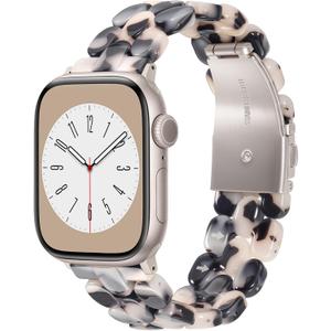 V-MORO Compatible with Apple Watch Band 40mm/41mm/42mm/38mm Women Resin Strap Fashion Dressy Fancy Bracelet lightweight Cute Wristband for iWatch Bands Series 11 10 9 8 7 6 5 4 3 2 1 SE(Black Floral) (Tortoise Stone Flower)