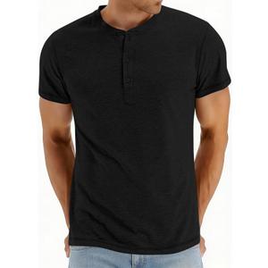 LIFROWI Mens Henley Shirts Short Sleeve Mens T-Shirts Casual V Neck T Shirts Soft Notch Neck Tee Summer Classic Plain Shirts for Workout(1-Black,Medium)