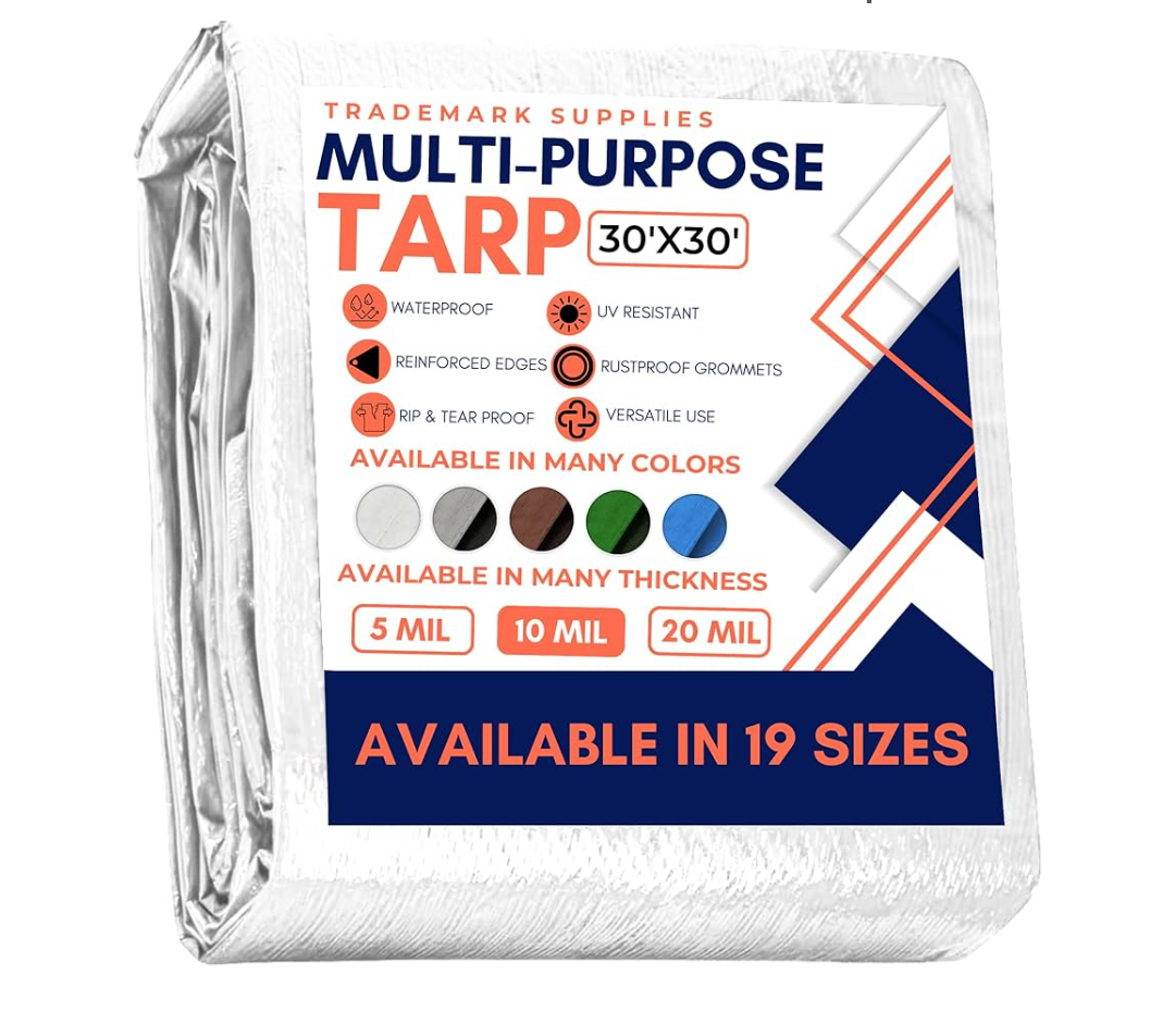 Large Waterproof Tarp - Heavy Duty 10 Mil Thick Poly Tarpaulin Ideal for Canopy Tents, Boats, RV or Pool Covers - Multipurpose Protective Tarps with Grommets for Indoor and Outdoor Use | 25'x45'