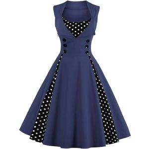 Women Vintage Polka Dot 1950s Rockabilly Halter Audrey Dress Retro Floral Evening Cocktail Swing Dress L