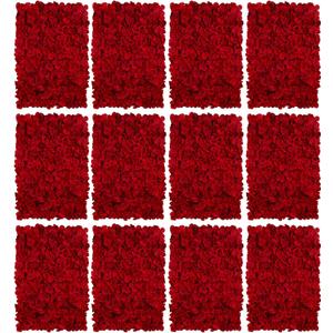 BLOSMON Flower Wall Panel Backdrop - 12 Pcs 24 x 16 Inch Red Artificial Hydrangea Floral Panels for Wedding Party Baby Bridal Shower Decor - 3D Fake Silk Flower Backdrop Decoration