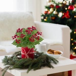 Thiccywoov 36 Inch Large Red Holly Branches 3 Pcs Christmas Burgundy Berry Stems Faux Artificial Holly Stems Cranberry Picks for Christmas Tree Decoration DIY Winter Home Vase Filler