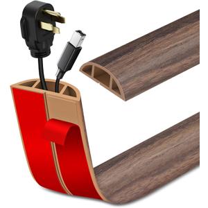 Floor Cord Cover Self Adhesive Cord Hider Floor Extension Cord Covers for Floor Power Cord Protector Cable Management Prevent Cable Trips Cable Cavity 0.47" W x 0.27" H (Smoked Brown Wood, 10Ft)