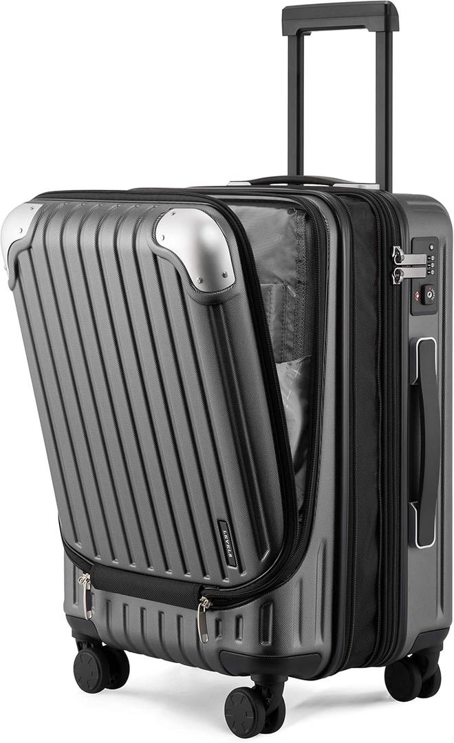 LEVEL8 Grace Carry On Luggage, 20 Inch Expandable Hardside Suitcase, Abs+Pc Harshell Spinner Luggage with Tsa Lock, Spinner Wheels, Grey, 20 Inch Carry-On (20 Inch - EXT)