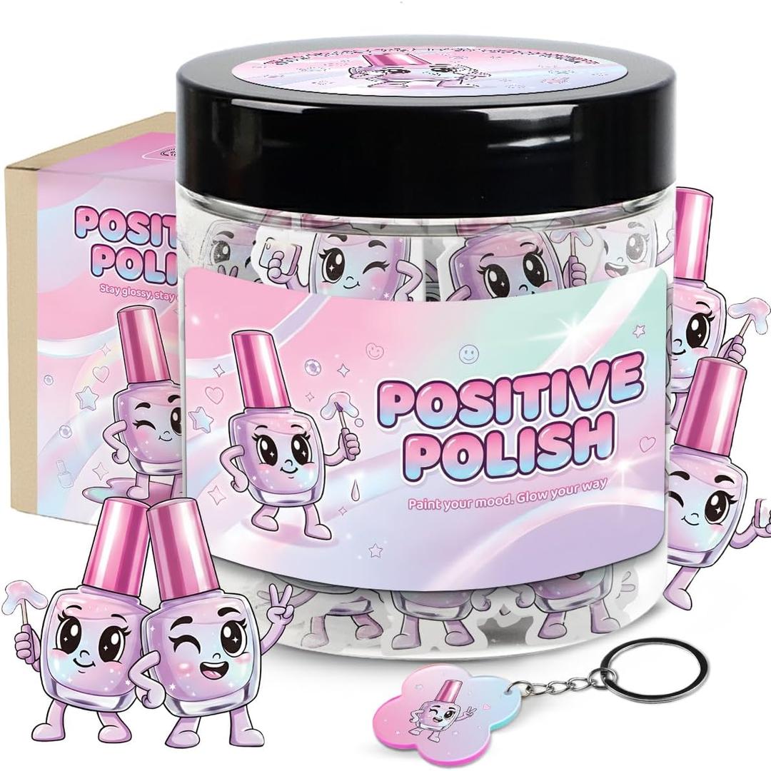 Positive Nail Polish Affirmation Jar, 60 Confidence Boost Notes for Teen Girls & Women, Cute Stuff for Teen Girls, Birthday Gifts & Valentines Day Gift Daughter, Grandaughter, Sister, Kids Girl