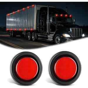 Nilight 2.5Inch Round Marker Light 2PCS Red 13LED Clearance Lights Flush Mount with Plug Grommet Pigtail Hardwired DOT Compliant for 12V Truck Trailer Tractor Buses Vans Boat Global Recycled Standard