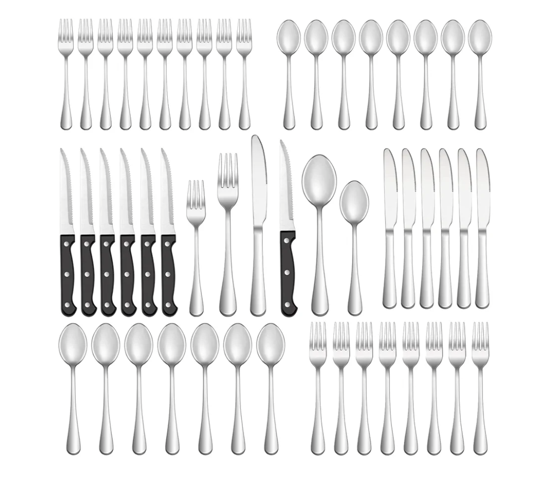 48 Pcs Silverware Set with Steak Knives Service for 8,Stainless Steel Flatware Set,Mirror Polished Cutlery Utensil Set,Home Kitchen Eating Tableware Set,Include Fork Knife Spoon Set,Dishwasher Safe