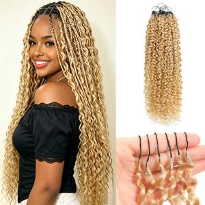 Human Crochet Hair for Black Women #27 Deep Wave Curly Crochet Human Hair Bundles 18 Inch 120g Pre Separated Feather Crochet Human hair Invisible Miracle Knots Crochet Hair Extensions 100 Strands