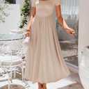 ZESICA Summer Dresses for Women 2026 Elegant Classy Square Neck Short Sleeve Flowy Cocktail Party Midi Dress (M)