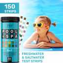 Pool Test Strips 8-in-1, 150 Quick and Accurate Pool and Hot Tub Test Strips - Pool Water Testing Kit for Chlorine, Bromine, pH, Hardness, More - All in 1 Swimming Pool Test Strips by JNW
