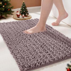 Yimobra Bathroom Rugs Non Slip Washable - Ultra Soft Absorbent Chenille Bath Mat, Quick Dry Shaggy Floor Carpet for Tub Shower, Mauve Home Decor Accessories, 24x17 Inch