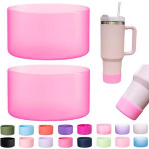 2-Pack Silicone Boot for Stanley 30 40 OZ Cup, Boots for Stanley Cup Accessories, Non-Slip Tumbler Bottom Protector Cover, Noise Reduction Protective Sleeve for Quencher H2.0 / IceFlow 20oz 30oz (Clear Peach(Spinel))