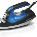 Hamilton Beach 2-in-1 Steam Iron for Clothes and Garment Steamer with 5 Temperature Settings, Nonstick Soleplate, 1200 Watts, 8 Cord, Black & Blue (14525F)
