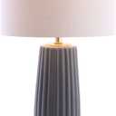 JONATHAN Y 28.5" Gray Modern Ceramic Table Lamp for Living Room Bedroom, Fluted Bedside Nightstand Lamp with White Linen Shade, Gold Base, LED Bulb Included (JYL5045B)