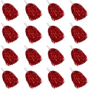 16PCS Cheerleading Pom Poms Metallic Foil Plastic Pom Poms with Baton Handle for Game Sports Squads Dancing Party Football Basketball Club Spirit Sports Stage Performance Celebration (Red)