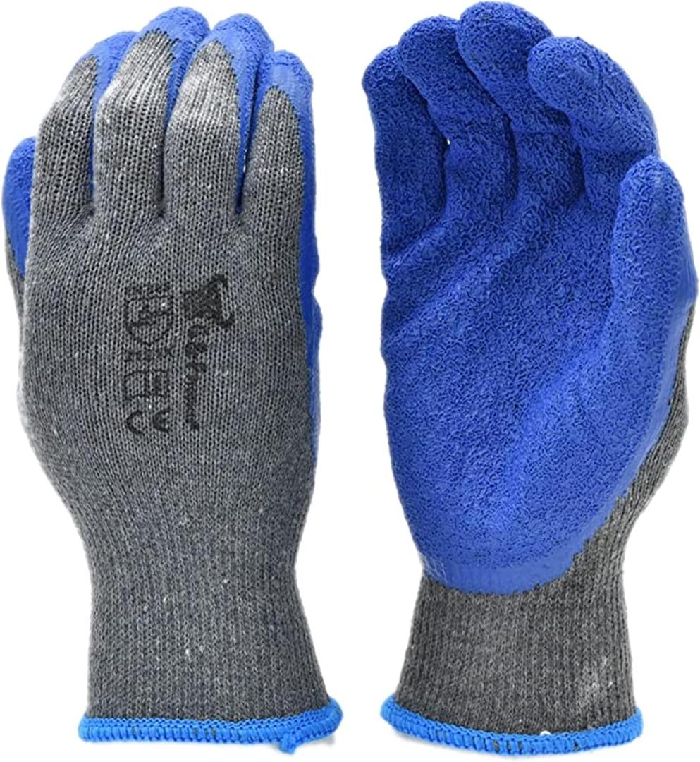 G & F Products - 3100XL-10 120 Pairs X-Large Rubber Latex Double Coated Work Gloves for Construction, gardening gloves, heavy duty Cotton Blend Blue