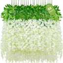 60 Pack White Wisteria Hanging Flowers, Fake Hanging Flowers for Decoration, Artificial Hanging Flowers, Vines for Bedroom, Flower Garland for Home, Party, Garden, Wall, Wedding Decoration(3.6 Ft/Pcs)