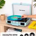 Bluetooth Suitcase Record Player with Builtin Speakers, Bass & Treble Control, 3Speed BeltDrive Turntable with AutoStop, Portable Vinyl Player for 33 45 78RPM LPs, Blue