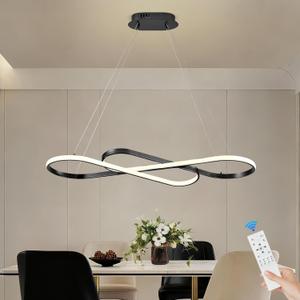 Modern LED Chandelier Black Dimmable LED Pendant Light for Dining Room Light Fixture Over Table Modern Kitchen Island Lighting High Ceiling with Remote for Living Room, 31.7 Inch