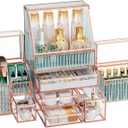 Youdepot Large Makeup Organizer, Glass Cosmetic Storage with Drawers, Stackable Makeup and Jewelry Organizer for Vanity Table, Bathroom Countertop, Skincare, Lipsticks, Perfume, Brushes