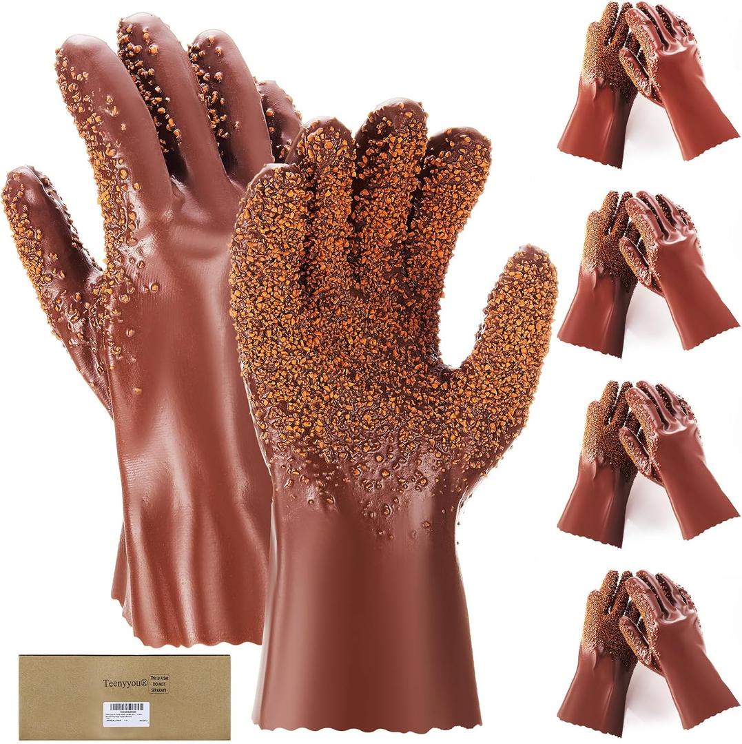 Teenyyou 2 Pairs Sewer Snake Gloves Non Slip and Reusable PVC Sewer Abrasion Resistant Drain Cleaning Waterproof Safety Plumbing Snake Gloves for Men Women Plumber Tools (Brown, Regular)