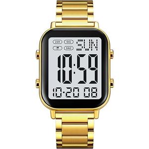 FANMIS Classic Unisex Digital Sports Watches Women's Men's Multifunctional Watch Stainless Steel Band Square Big Numbers Dial Waterproof Electronic Led Watch