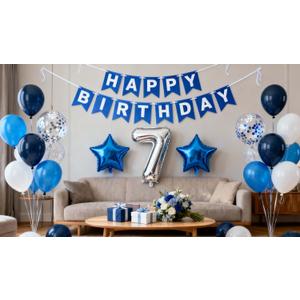 7th Birthday Party Decorations for Boys, Blue 7th Birthday Party Supplies, Birthday Banner Number 7 Star Foil Balloons Latex Confetti Balloons for Boys Him 7 Years Old Birthday