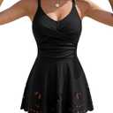 Womens Tankini Swimsuits Tummy Control Bathing Suit Twist Front Cutout Swim Dress with Bikini Bottoms (Large, Black)