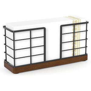 Wican Vertical Stance Bathroom Napkin Holder Takes Up Less Space for Small Guest Bathroom Oak and Iron Towel Tray for Powder Room Wooden Basket for Disposable Paper Hand Towels Black
