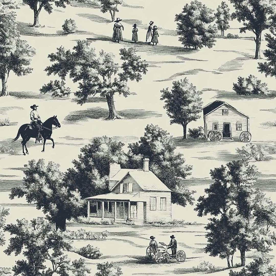 Rustic Vintage Town Wallpaper Peel and Stick Self Adhesive Beige Calming Realistic Tree House Horse Contact Paper Removable Waterproof for Bedroom Renter Friendly 17.71"x118.1"