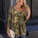 Zeagoo 3/4 Sleeve Tops for Women Crew Neck Blouses Pleated Casual Shirts Fall Work Clothes 2025 (Large)