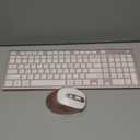 FENIFOX Wireless Keyboard and Mouse, Rechargeable USB C Combo Silent Quiet Compact Full Size Flat with Number Pad Soft Cover for Mac MacBook iMac Windows PC Laptop Computer Office - Pink & Rose Gold