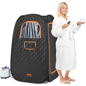 VEVOR Compact Portable Steam Sauna Tent, 1200W Sauna with Chair & Storage Bag, Home Sauna Tent for Detox Relaxation, Time & Temperature Remote Control Personal Sauna for Home, 2.6x 2.6x 4.3