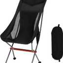 SHALLWE Camping Chairs, All Aluminum Frame Portable Folding Camp Chair for Adults, Heavy Duty High Back Collapsible with Built-in Pillow, Side Pocket, Carry Bag for Backpacking, Hiking, Beach (54cm Black)