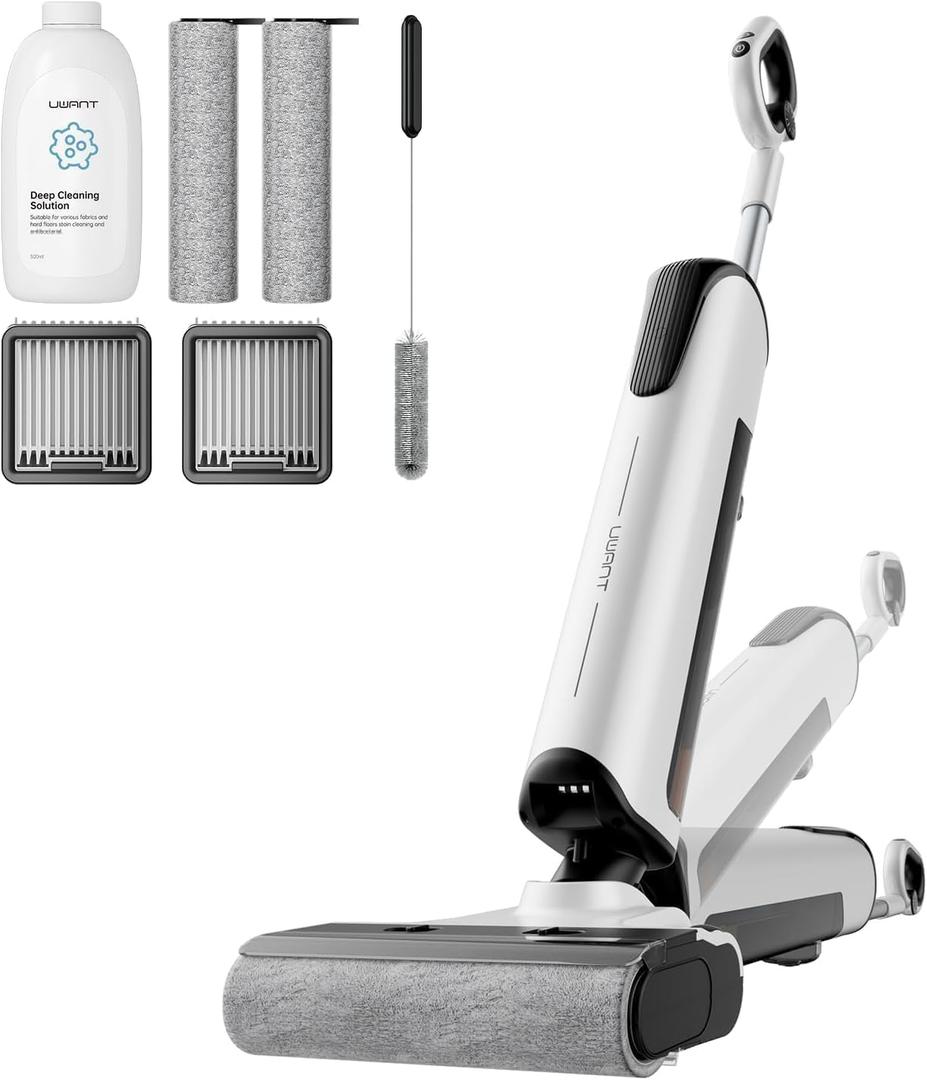 uwant Wet Dry Vacuum Cleaner 180Lay-Flat Push-in Vacuum Mop All in One with 18000Pa Suction Auto Self-Cleaning Anti Odor Stick Dual-Edge Vacuum Cleaner Set of 1 for Hard Floor/Carpet D100