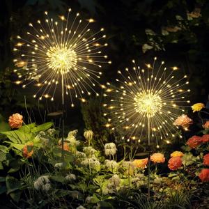 GIGALUMI Garden Decor Outdoor Lights 120LED 2Pack, Solar Garden Lights for Christmas Outside Fairy Firework Decorative, Solar Powered for Yard Pathway Flowerbed Planter Balcony Patio Decor (Warm White)