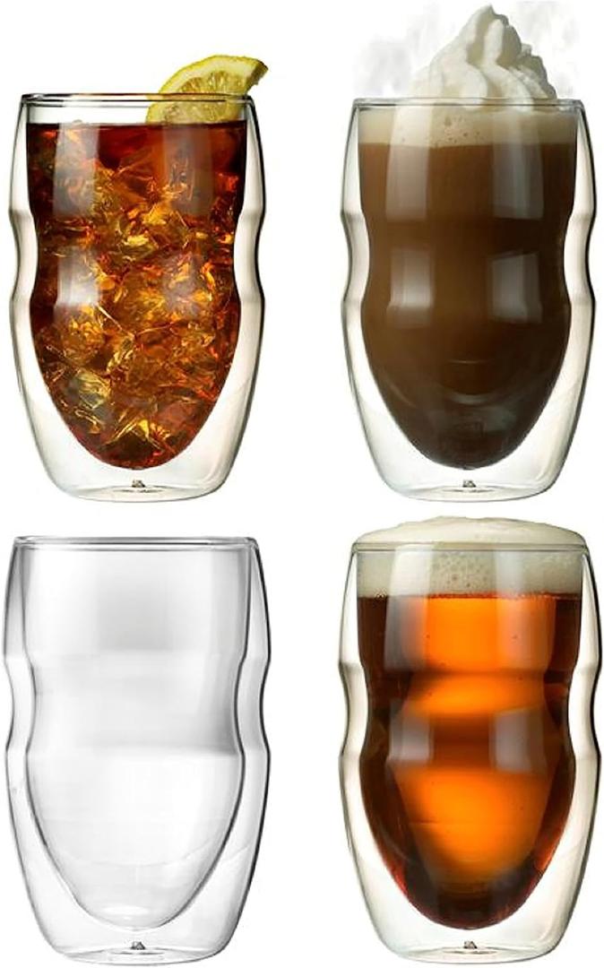 Ozeri Serafino Double Wall Insulated Beverage and Coffee Glasses, 12-Ounce, Set of 4