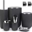 Boperzi Bathroom Accessories Set Complete: 8pc Bathroom Accessory Set with Trash Can 2pc for Floor/Counter, Toilet Brush, Soap Dispenser, Toothbrush Holder, Adhesive Hook, Grey Modern Bathroom Set (Dark Gray)