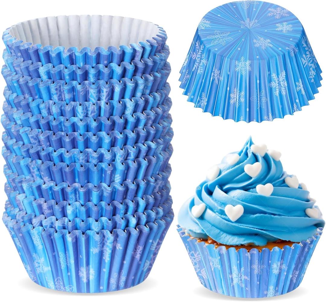 Reallnaive 300 Pcs Cupcake Liners Paper Baking Cups Muffin Cupcake Wrappers for Cakes Baking Ice Cream Dessert Cheese Wedding Birthday Party Supplies(Snowflakes Style)