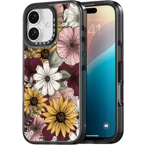 Compatible for iPhone 16 Case Cute - Durable Shockproof 6.6 ft Drop Impact Phone Case - Black Funny Sunflower Design for iPhone 16 6.1"