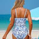 ZAFUL Tankini Swimsuit Tummy Control Bathing Suits Two Piece Swim Top with High Waisted Bottom (Blue, XXL)