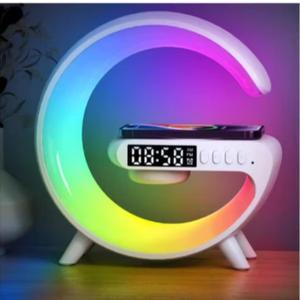 BKDRL Bluetooth Speaker Lamp with Wireless Charger, RGB Night Light, Alarm Clock, App Control - White