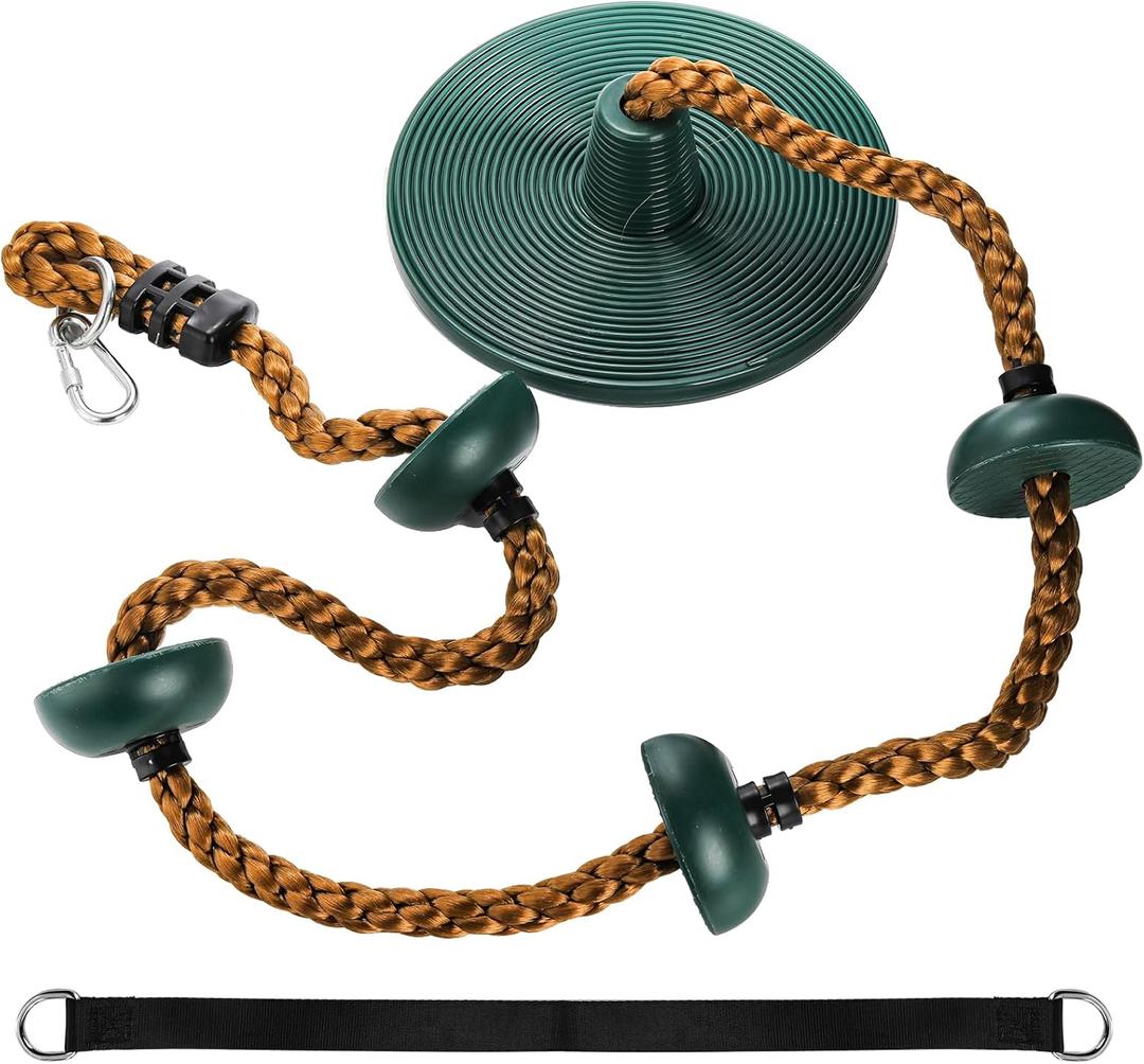ZENFUN Climbing Rope with Platforms for Kids, Tree Swing with Climbing Rope&Platforms Disc, Secure Trees House Swing with Carabiner and Strap Kit, Gym Backyard, Playground Accessories, Max Load: 220lb
